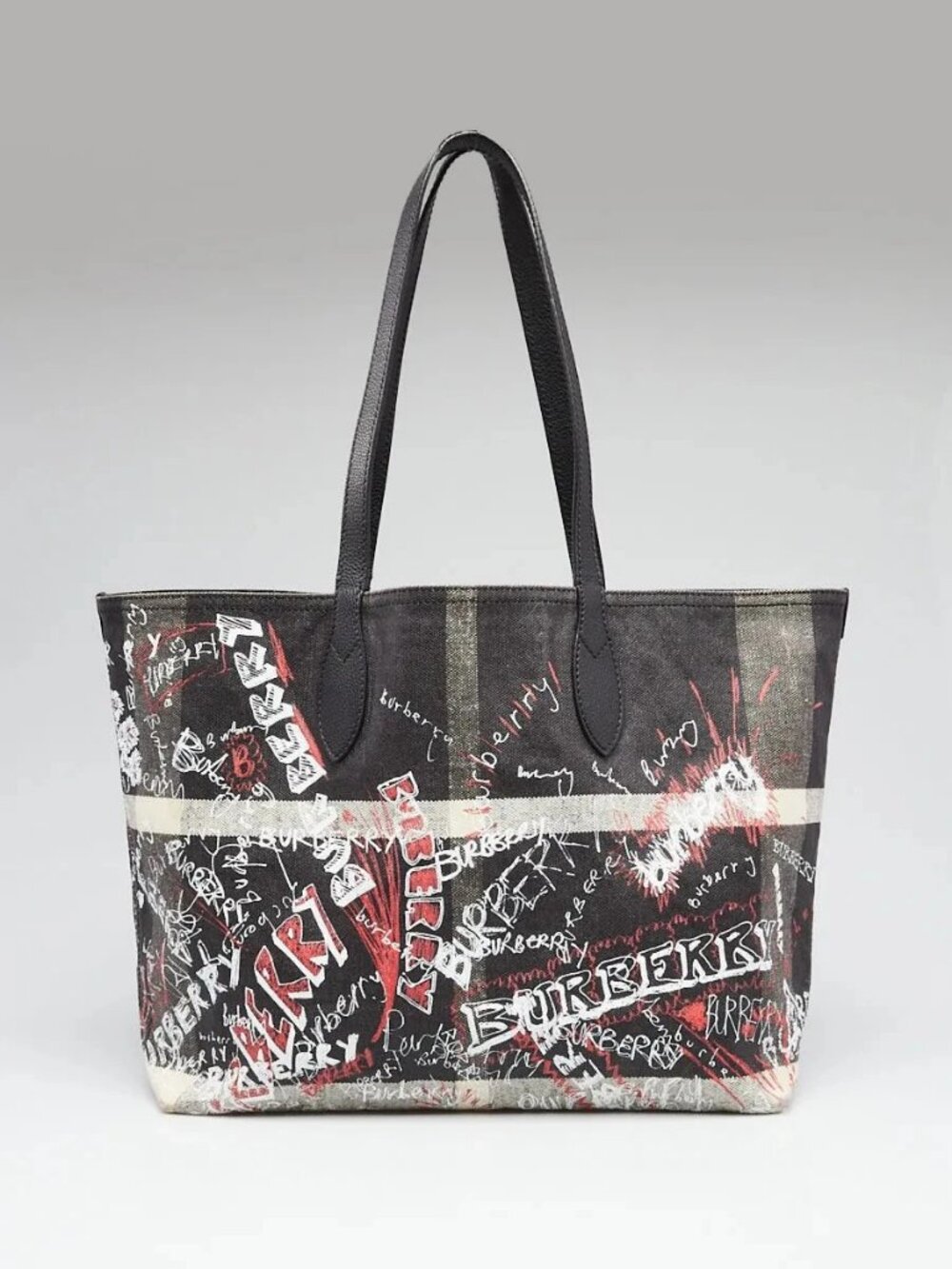 Burberry Black Classic Check Canvas Doodle Reversible Tote Bag - Picture 2 of 10